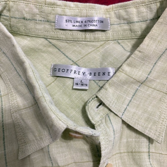Geoffrey Beene Mens Large Linen Button Up Green Checkered Long Sleeve NWOT - Picture 8 of 9